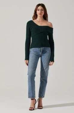Asymmetrical Foldover Sweater -Chic Ladies Wear Shop AT18062 DEEPGREEN 1