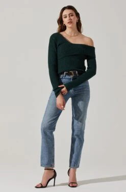 Asymmetrical Foldover Sweater -Chic Ladies Wear Shop AT18062 DEEPGREEN 2