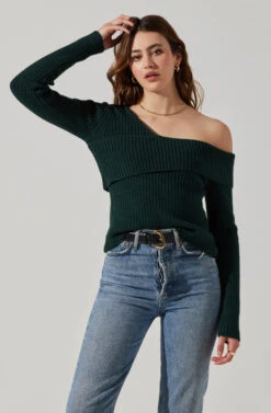 Asymmetrical Foldover Sweater -Chic Ladies Wear Shop AT18062 DEEPGREEN 4