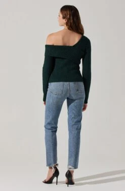 Asymmetrical Foldover Sweater -Chic Ladies Wear Shop AT18062 DEEPGREEN 5