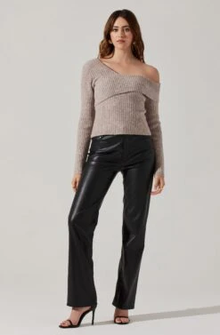 Asymmetrical Foldover Sweater -Chic Ladies Wear Shop AT18062 TAUPE 2