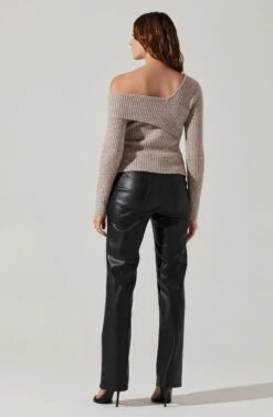 Asymmetrical Foldover Sweater -Chic Ladies Wear Shop AT18062 TAUPE 5