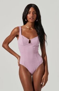 Aria Gingham Print Bustier Bodysuit -Chic Ladies Wear Shop ATI5936JC PINK PURPLE 0975