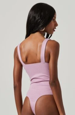 Aria Gingham Print Bustier Bodysuit -Chic Ladies Wear Shop ATI5936JC PINK PURPLE 0979