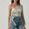 One Shoulder Side Tie Long Sleeve Top -Chic Ladies Wear Shop LT17210 FCI MINTMOJITO 3