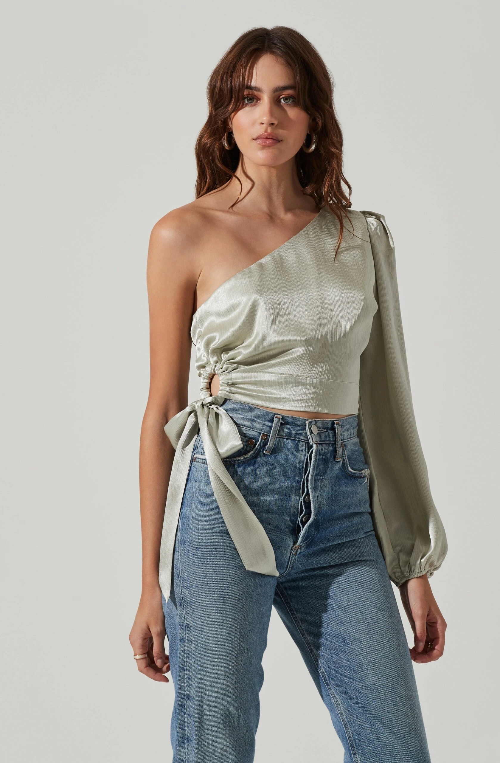 One Shoulder Side Tie Long Sleeve Top 3 One Shoulder Side Tie Long Sleeve Top