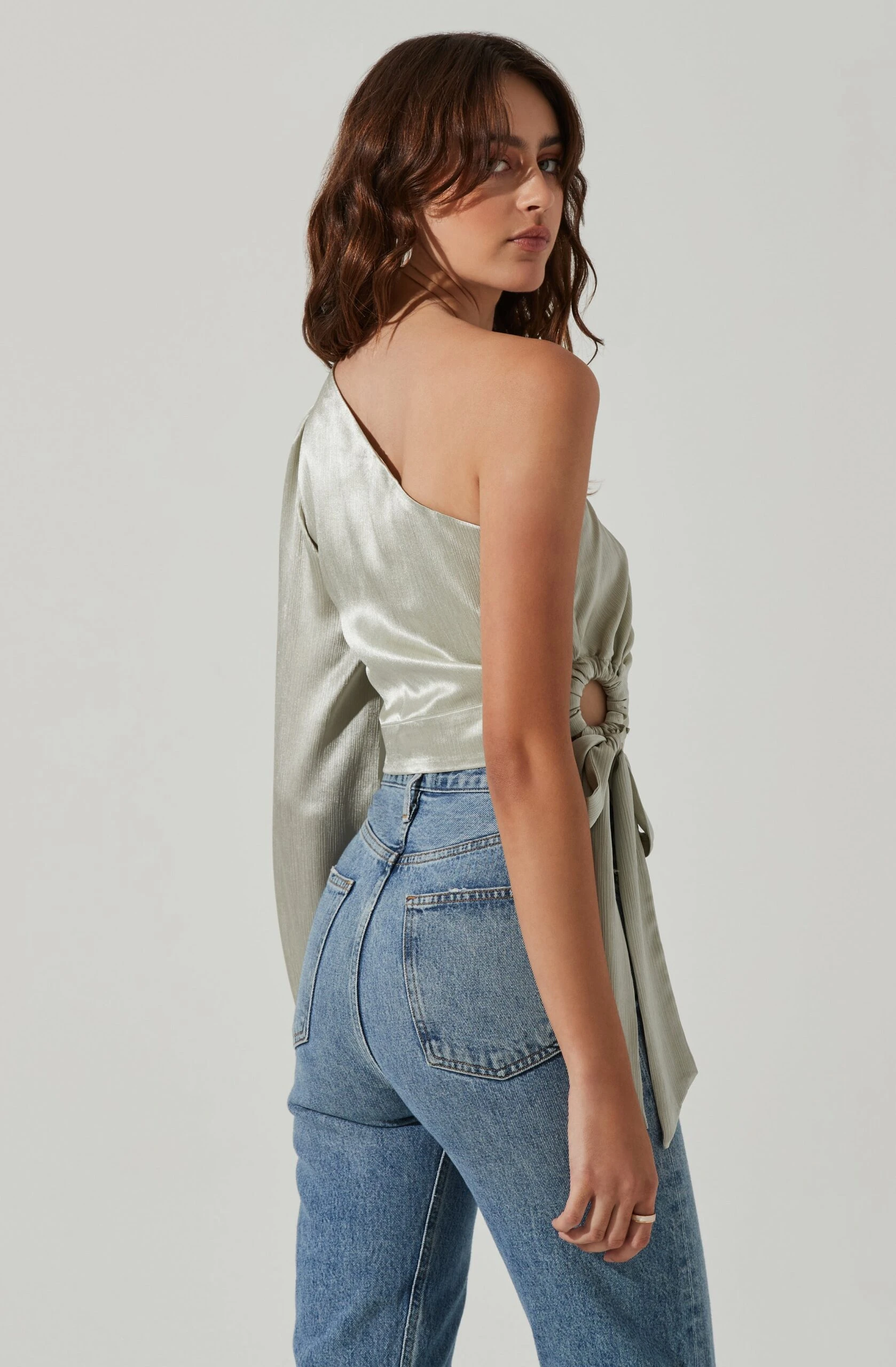 One Shoulder Side Tie Long Sleeve Top 8 One Shoulder Side Tie Long Sleeve Top - Image 6