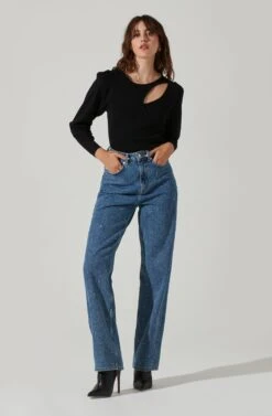 Asymmetrical Top With Long Sleeves -Chic Ladies Wear Shop LT17450 FCI BLACK 2